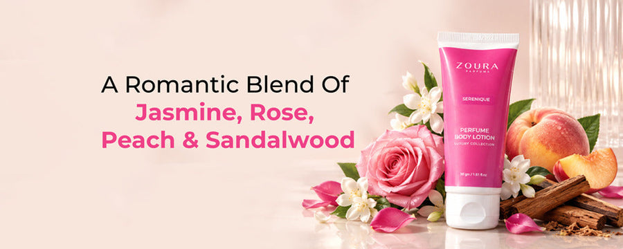 ZOURA SERENIQUE: A Romantic Blend of Jasmine, Rose, Peach & Sandalwood