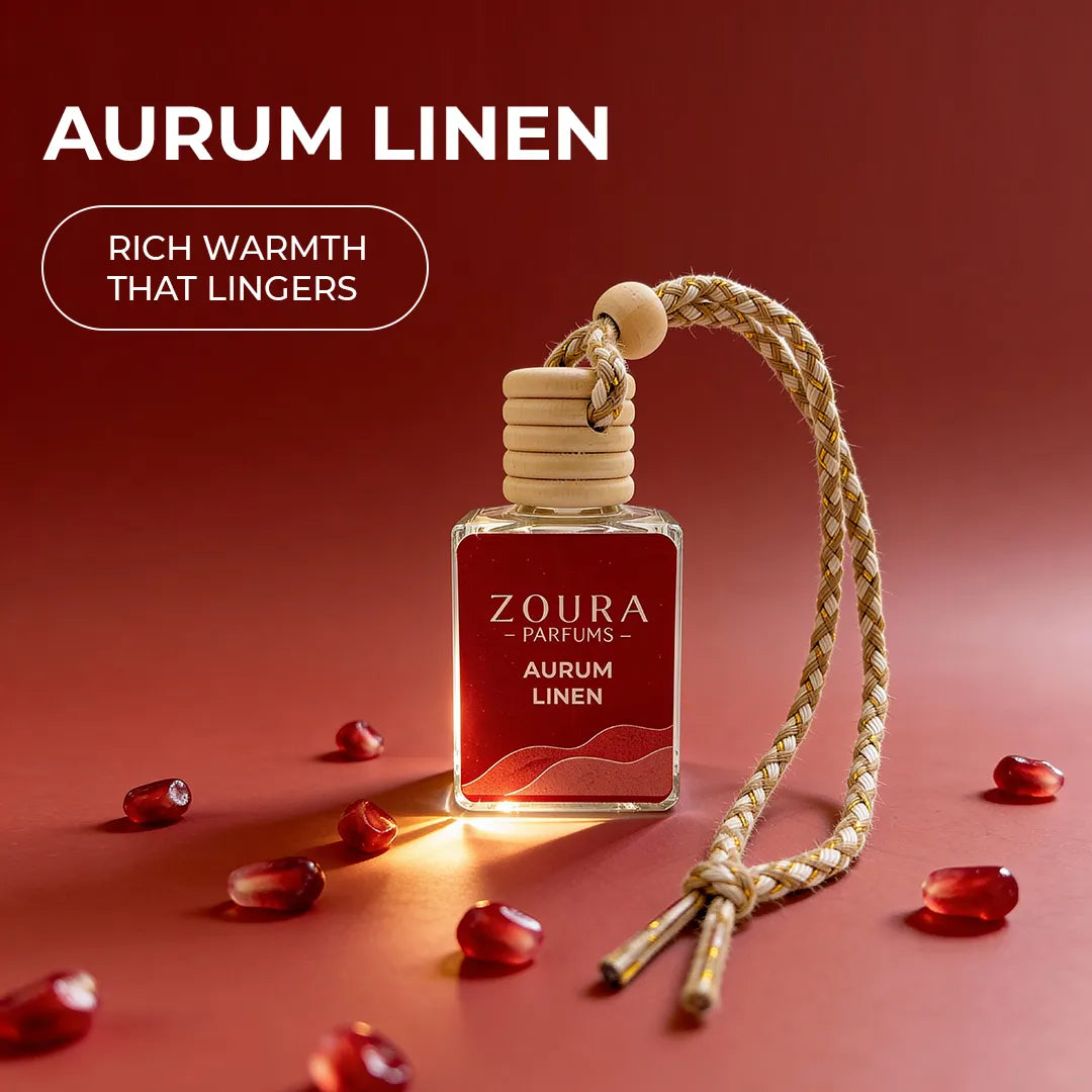 Zoura Aurum Linen Hanging Car Fragrance | Luxury Car Air Freshener