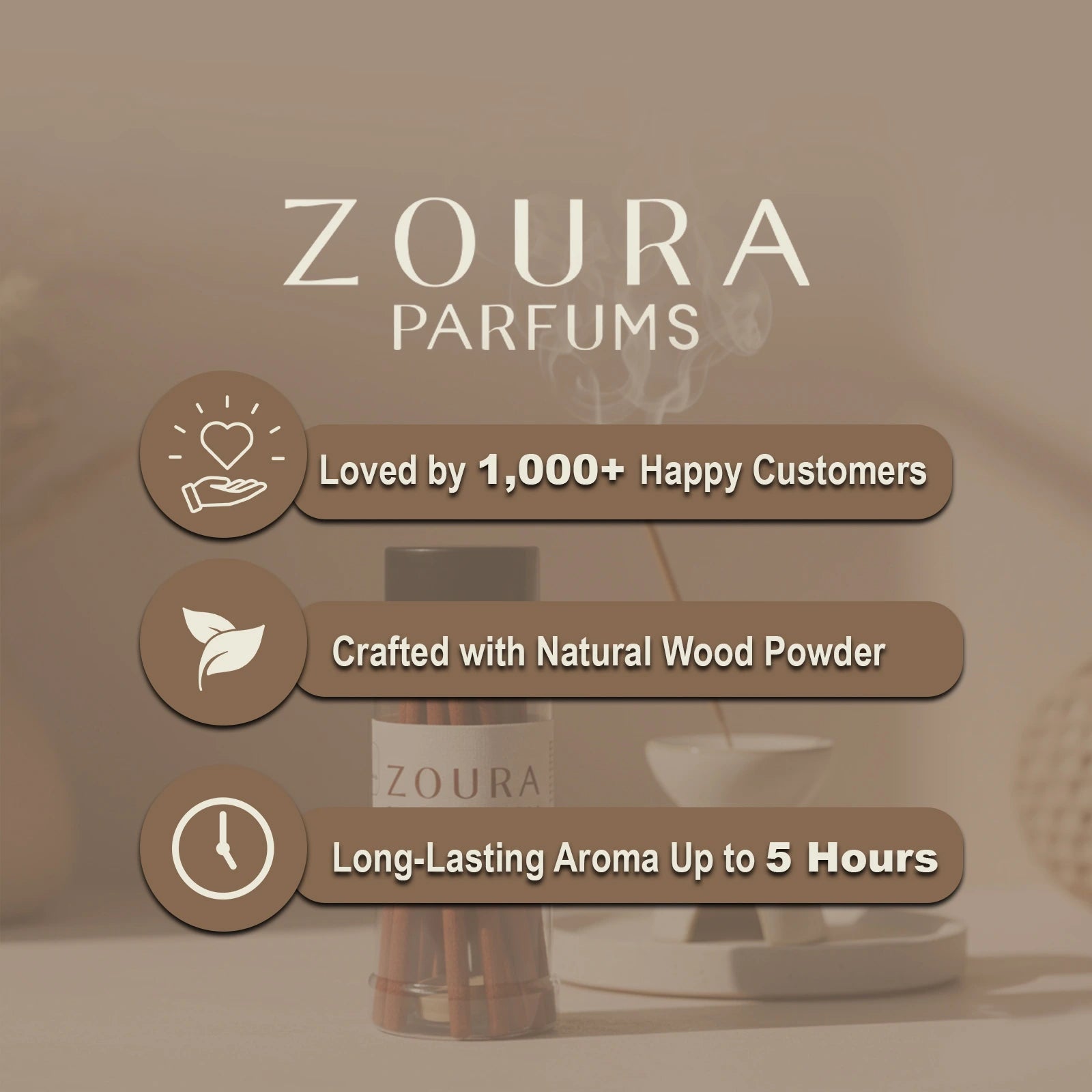 ZOURA Premium Bakhoor Sticks — Oud · Amber · Jasmine