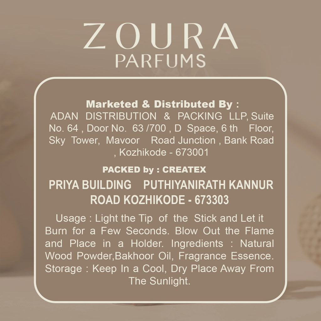 ZOURA Premium Bakhoor Sticks — Oud · Amber · Jasmine