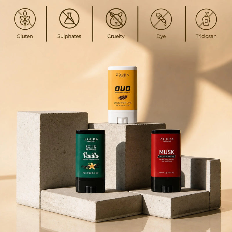 Classic Solid Perfume Stick Collection – Oud, Vanilla & Musk ZOURA