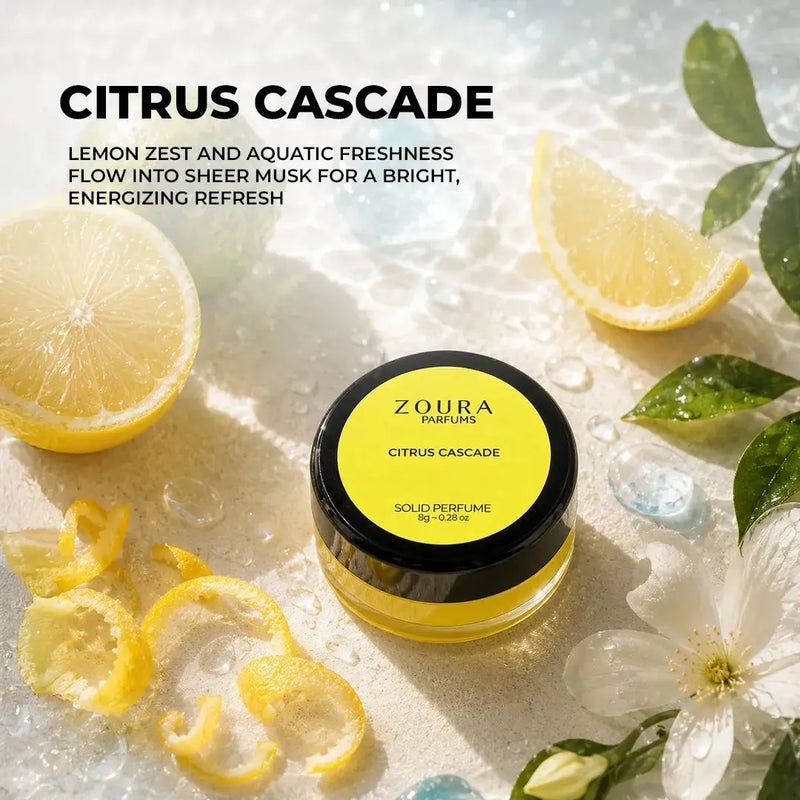 Zoura Citrus Cascade Solid Perfume with lemon zest and musk