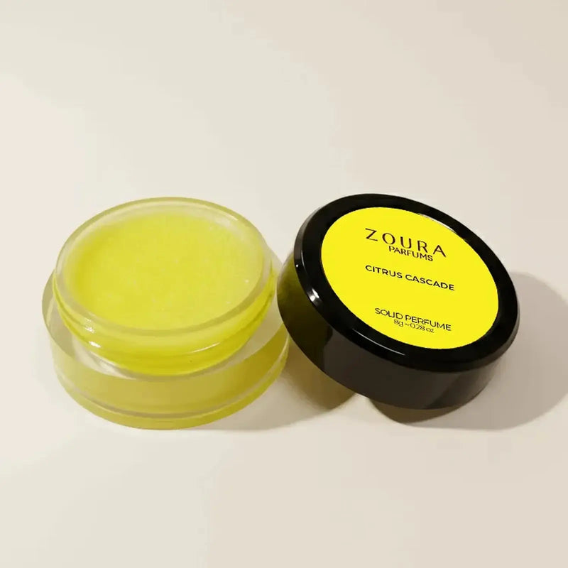 Zoura Citrus Cascade Solid Perfume open and closed jars