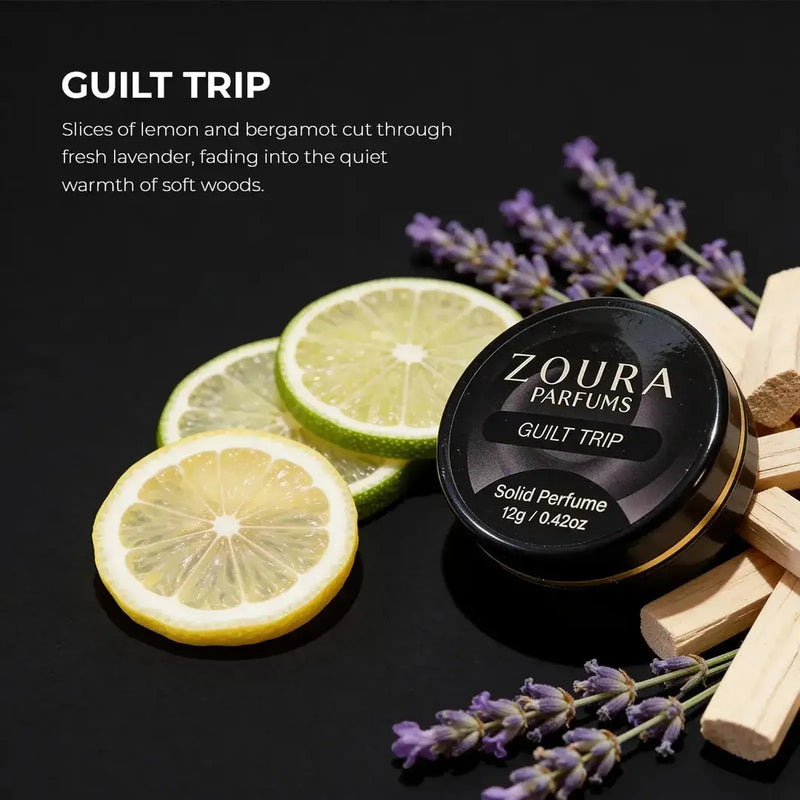 Zoura Guilt Trip Solid Perfume with lemon, bergamot and lavender