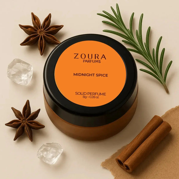 Zoura Midnight Spice Solid Perfume with cinnamon, star anise and rosemary