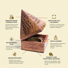Wooden bakhoor burner with features highlighted on a beige background