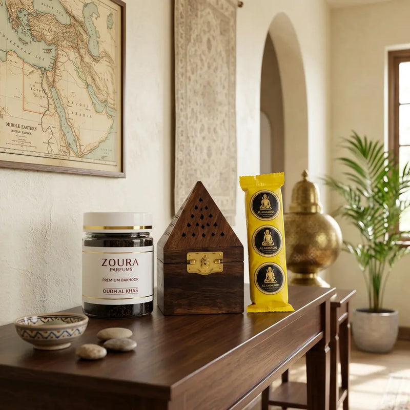 Oudh Al Khas Bakhoor Kit – Smooth Oud with Wooden Burner &  Charcoal Rings
