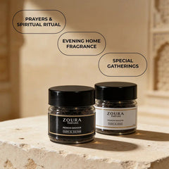 Oud bakhoor Oudh Al Sultani and Oudh Al Khas by Zoura Parfums for prayers, spiritual ritual, evening home fragrance