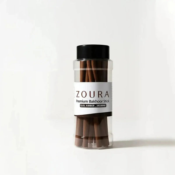 ZOURA Premium Bakhoor Incense Sticks jar - Oud, Amber, Jasmine scented Arabic bakhoor sticks in clear container with black lid