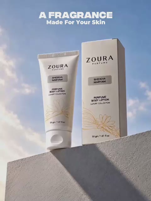 Zoura Sheikha Maryam perfume body lotion, 50 gm tube and box, a luxury fragrance made for your skin