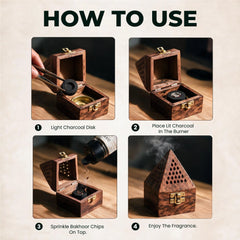How to use Rouh Al Oud bakhoor – light charcoal, place in burner, sprinkle bakhoor, enjoy fragrance
