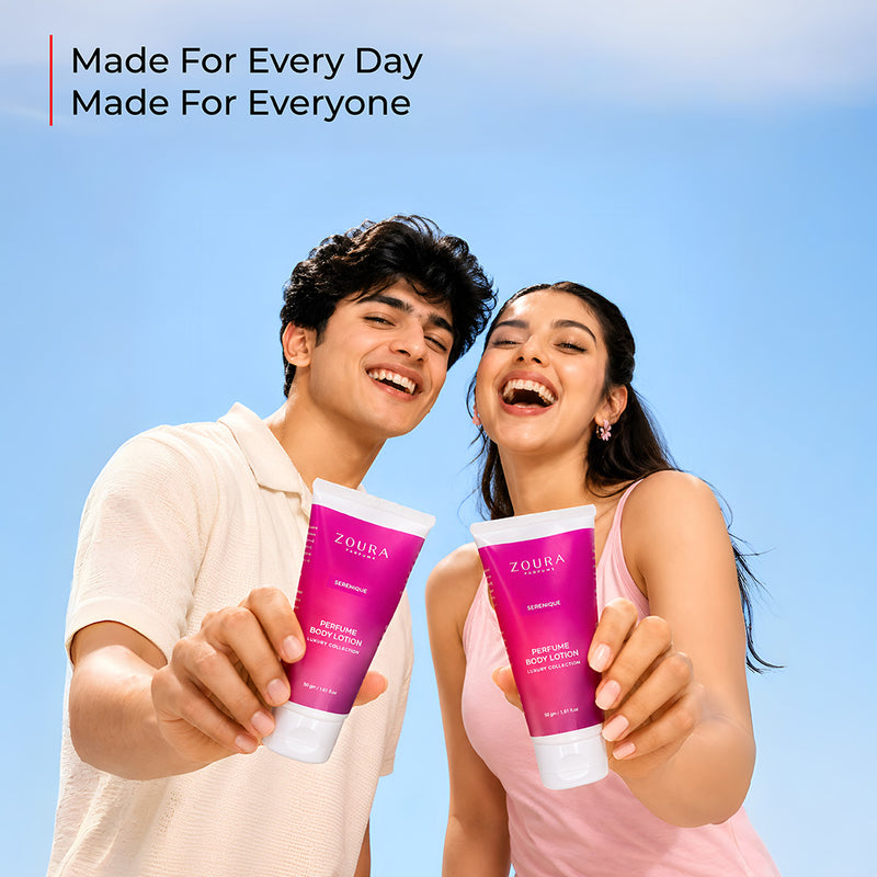 Serenique perfume body lotion 50g by Zoura with Amber, Cedarwood, Sandalwood and Musk base notes