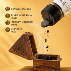 Zoura Parfums Zafran Al Noor bakhoor chips poured into a burner, crafted in India