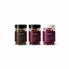 Zoura Parfums Al Rimal trio incense cone bakhoor combo with three jars: Lavali Oud, Oud Vanille and Cocoa Tropique