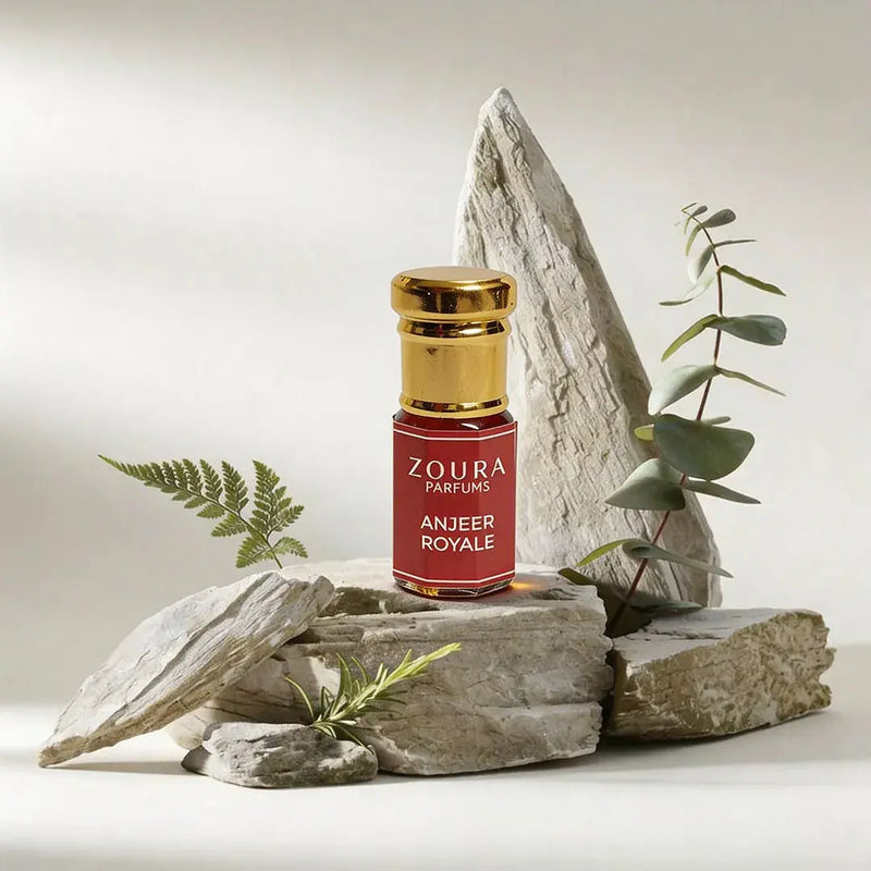 Anjeer Royale unisex attar by Zoura – non-alcoholic perfume oil bottle with natural botanical styling