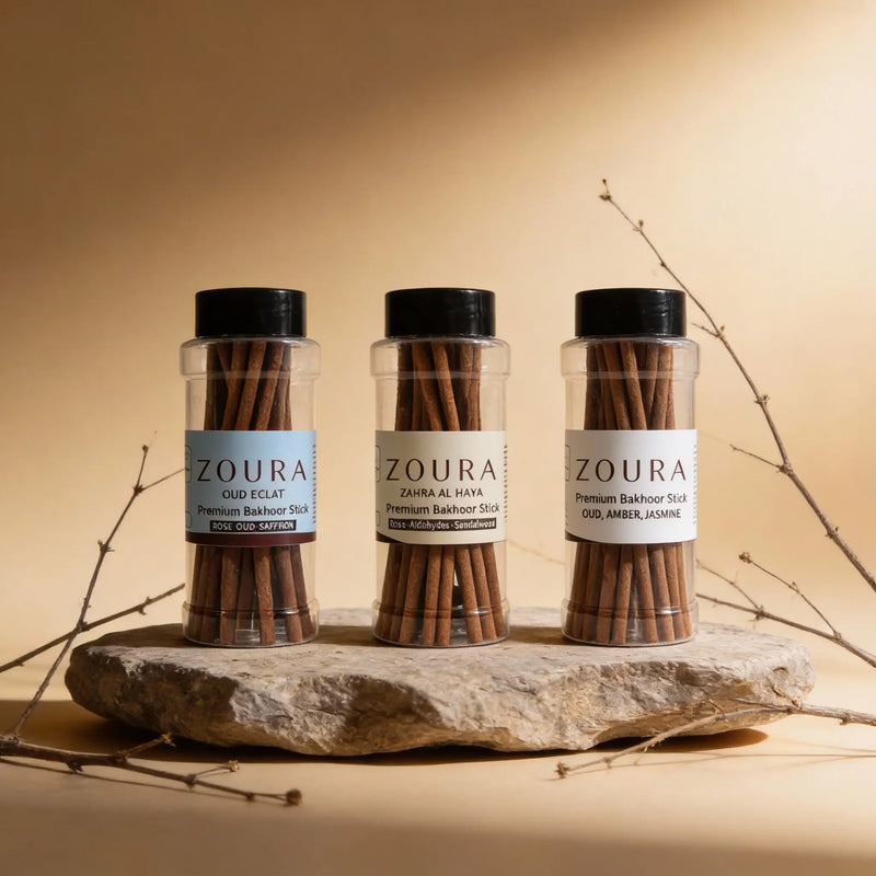 Zoura Signature Bakhoor Trio – Premium Incense Sticks on Natural Stone