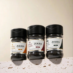 Zoura Parfums Diwan Bakhoor Trio bottles – Zafran Al Noor, Jannat Al Ward, and Rouh Al Oud