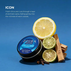 Zoura Icon Unisex Solid Perfume jar with lemon, lime, and cedar wood