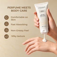 Zoura Sheikha Maryam Floral Musk body lotion 50g with rose, lily of the valley and white floral heart notes