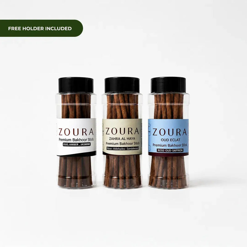 Zoura Signature Bakhoor Trio – Premium Incense Sticks Gift Set with Free Holder