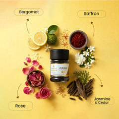 Zoura Parfums Zafran Al Noor bakhoor with bergamot, saffron, rose, jasmine, and cedar notes